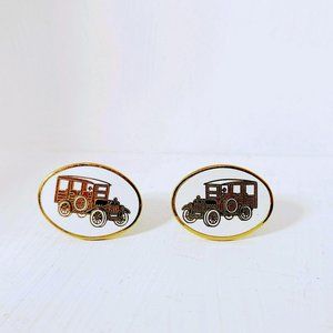 Vintage Avon Cufflinks, Gold Tone, Enamel, Model T